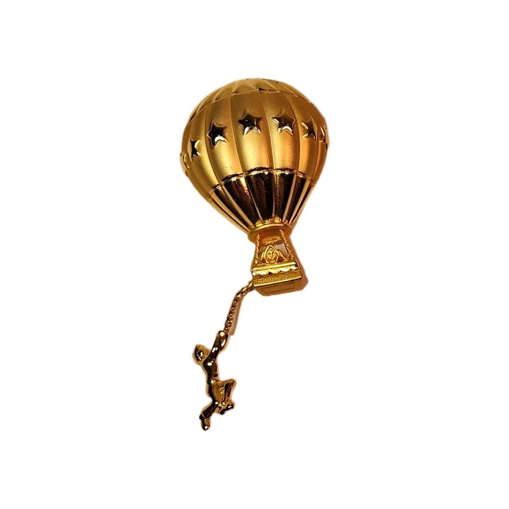 Vintage Gold Tone Hot Air Balloon Brooch Pin